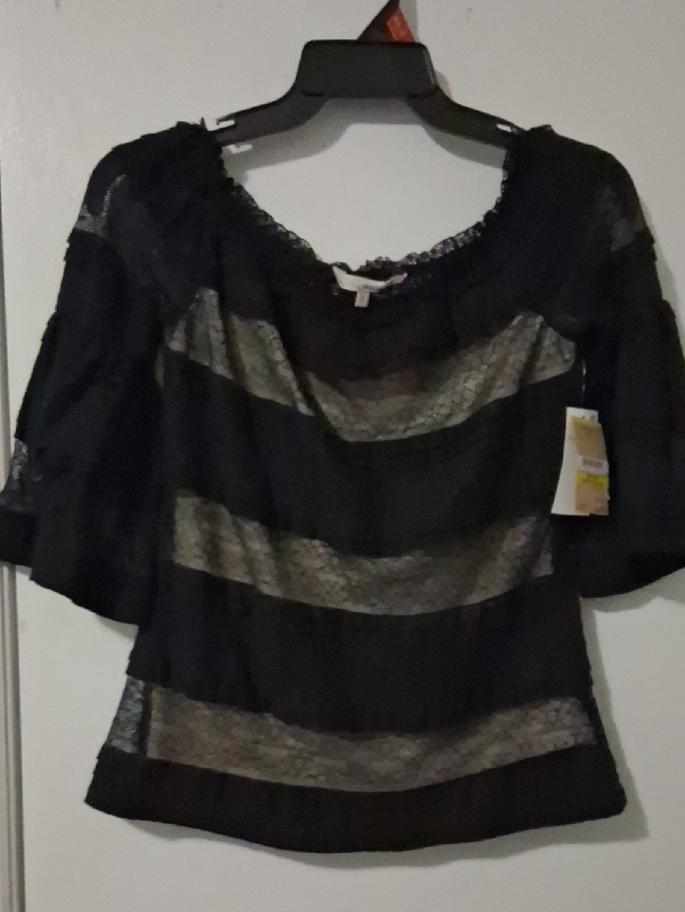 RACHEL Rachel Roy Black Sheer Striped Lace Blouse